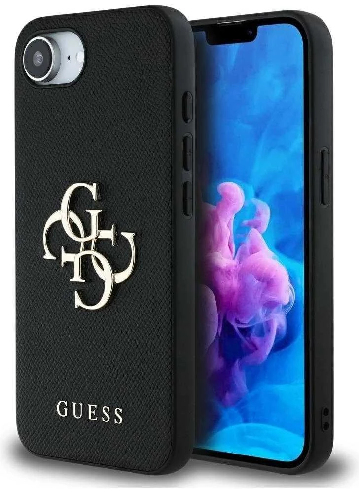 GUESS dėklas skirtas Apple iPhone 16e (SE 4 2025) GUHCPSE4PGT4MBK (PU Grained Big 4G and Classic) juodos spalvos