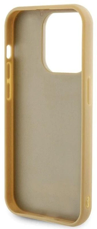 Guess GUHCP15LPMSDGSD Apple iPhone 15 Pro 6.1″ auksinis kietas dėklas Disco Metal Script