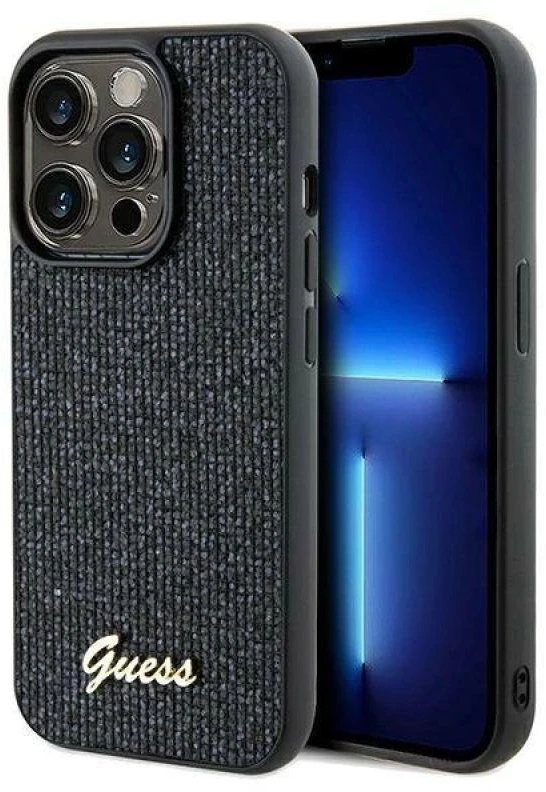 Guess GUHCP14LPMSDGSK Apple iPhone 14 Pro 6.1″ juodos spalvos kietas dėklas Disco Metal Script