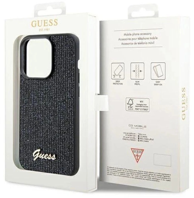 Guess GUHCP14LPMSDGSK Apple iPhone 14 Pro 6.1″ juodos spalvos kietas dėklas Disco Metal Script