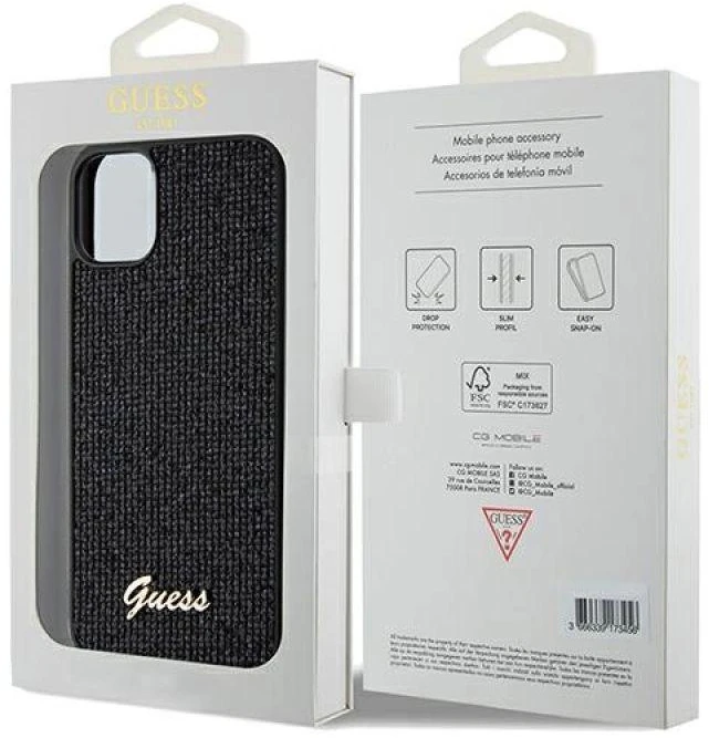 Guess GUHCN61PMSDGSK Apple iPhone 11 / Xr 6.1″ juodos spalvos kietas dėklas Disco Metal Script