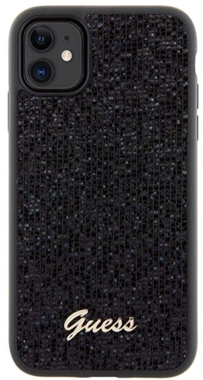 Guess GUHCN61PMSDGSK Apple iPhone 11 / Xr 6.1″ juodos spalvos kietas dėklas Disco Metal Script