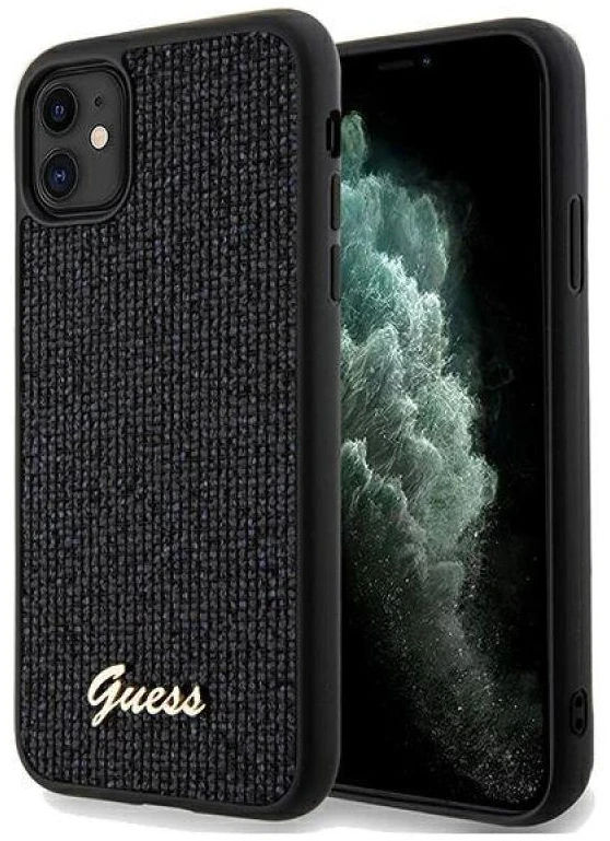 Guess GUHCN61PMSDGSK Apple iPhone 11 / Xr 6.1″ juodos spalvos kietas dėklas Disco Metal Script