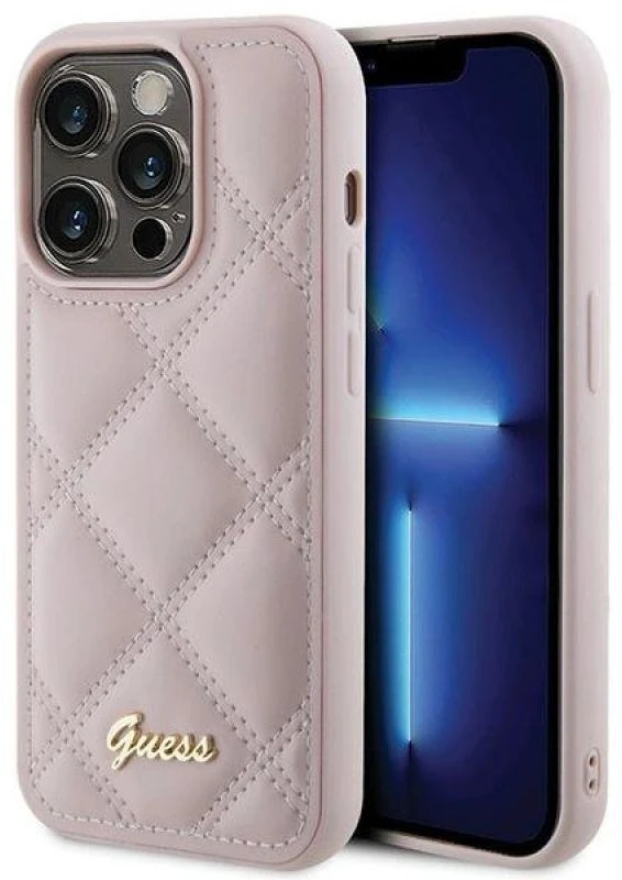Dėklas GUESS GUHCP15LPSQSQSP IPHONE 15 PRO 6.1 "Rožinis/Rožinis HARDCASE QUILTED METAL LOGO