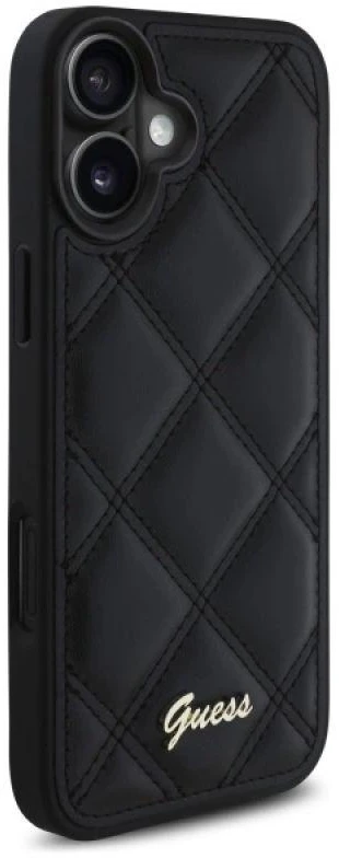 Guess GUHCP16MPSQSQSK Apple iPhone 16 Plus 6.7″ juodos spalvos kietas dėklas Quilted Metal Logo