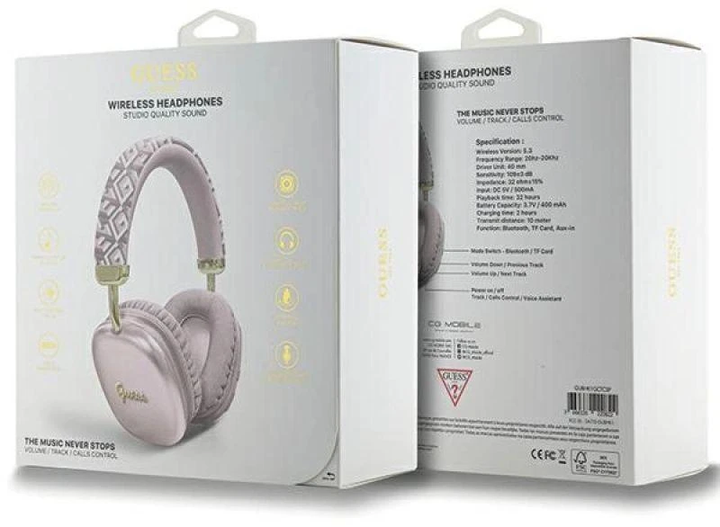 Guess Bluetooth on-ear ausinės GUBHK1GCTCSP rožinės spalvos Gcube Metallic Script Logo