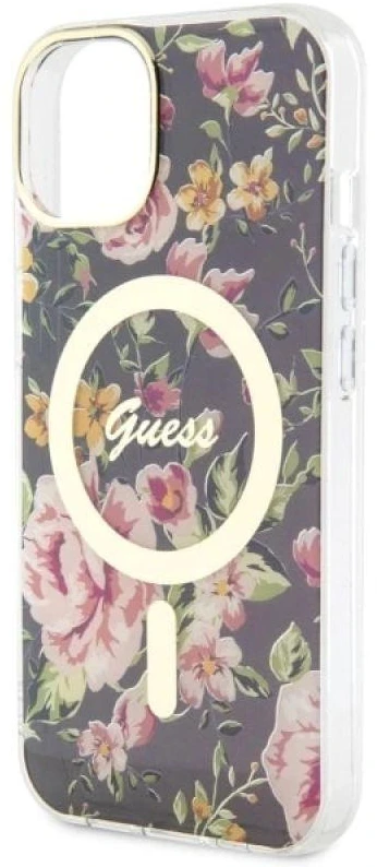 Guess GUHMP14SHCFWSK Apple iPhone 14 / 15 / 13 6.1″ juodos spalvos kietas dėklas Flower MagSafe