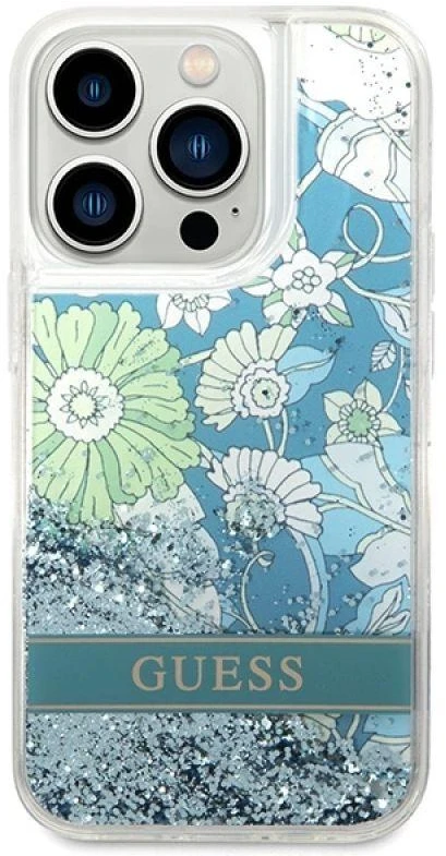 Guess GUHCP14XLFLSN Apple iPhone 14 Pro Max 6,7″ žalias kietas dėklas Flower Liquid Glitter