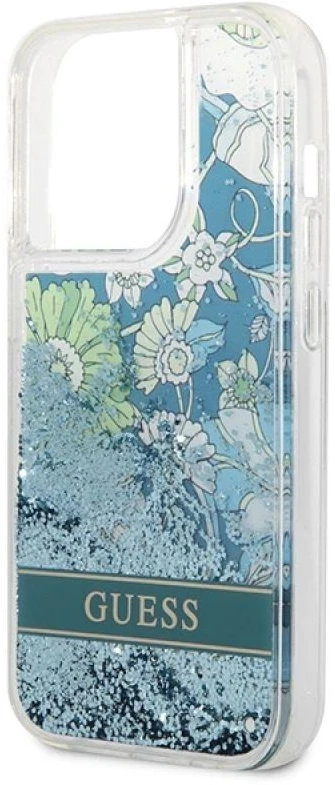 Guess GUHCP14XLFLSN Apple iPhone 14 Pro Max 6,7″ žalias kietas dėklas Flower Liquid Glitter