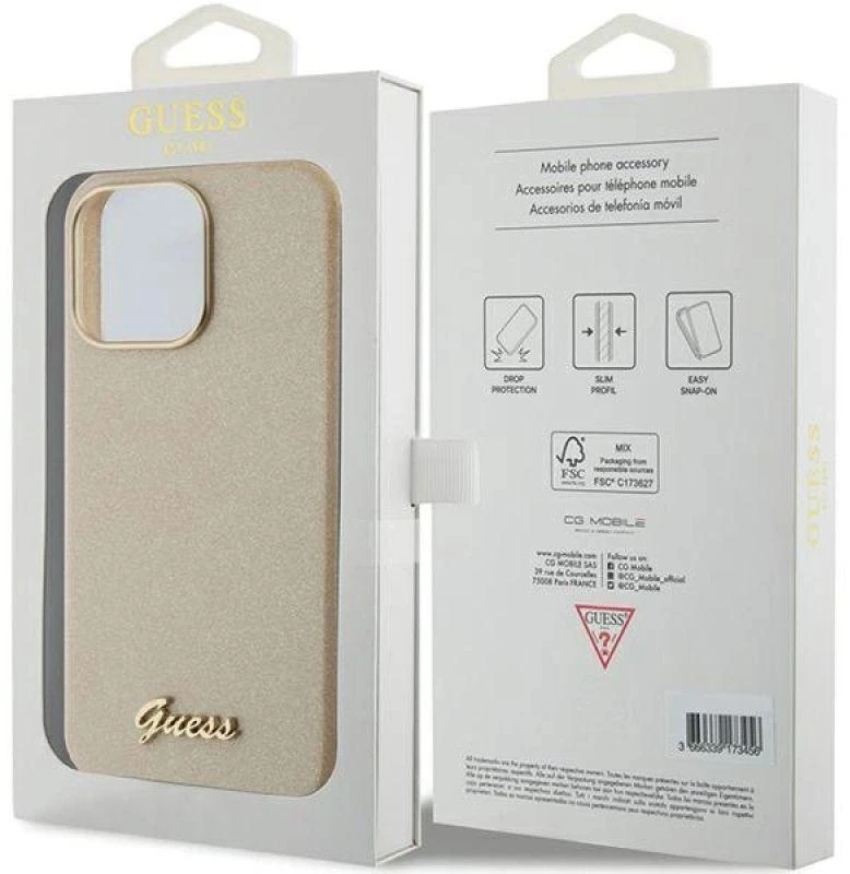 Dėklas GUESS GUHCP15XPGMCSD IPHONE 15 PRO MAX 6.7 "ZLOTY/LIGHT GOLD HARDCASE GLITTER GLOSSY SCRIPT
