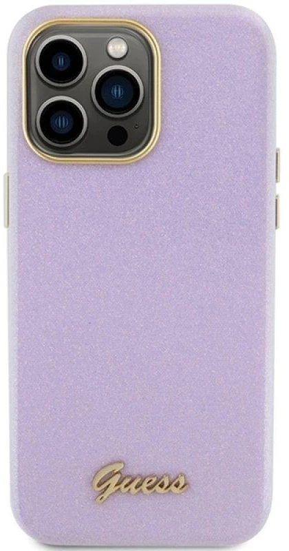 Apple iPhone 15 Pro Max Guess dėklas Glitter Glossy Script (GUHCP15XPGMCSL) violetinės spalvos