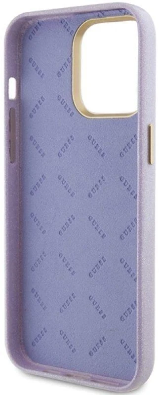 Apple iPhone 15 Pro Max Guess dėklas Glitter Glossy Script (GUHCP15XPGMCSL) violetinės spalvos