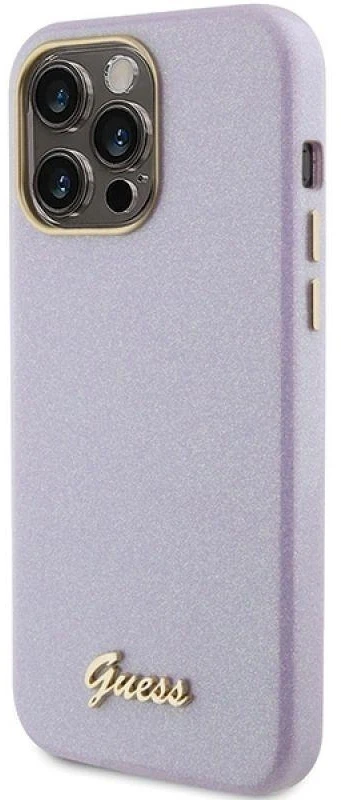 Apple iPhone 15 Pro Max Guess dėklas Glitter Glossy Script (GUHCP15XPGMCSL) violetinės spalvos