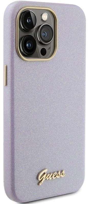 Apple iPhone 15 Pro Max Guess dėklas Glitter Glossy Script (GUHCP15XPGMCSL) violetinės spalvos