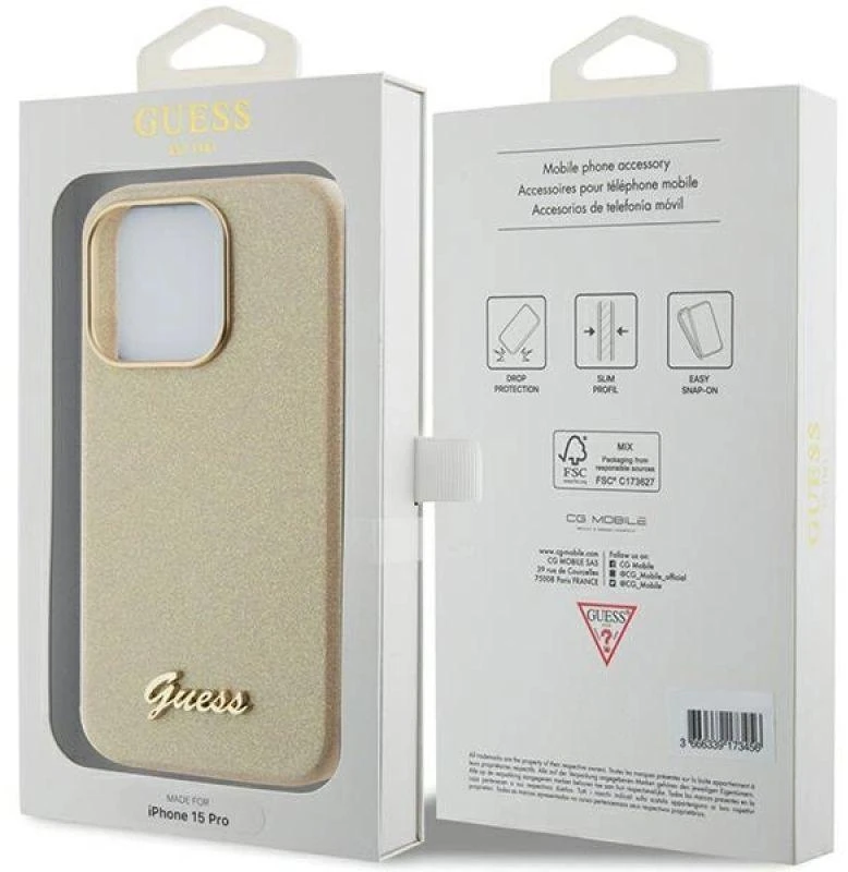 Dėklas GUESS GUHCP15LPGGGGMSD IPHONE 15 PRO 6.1 "GOLD/LIGHT GOLD HARDCASE GLITTER GLOSSY SCRIPT