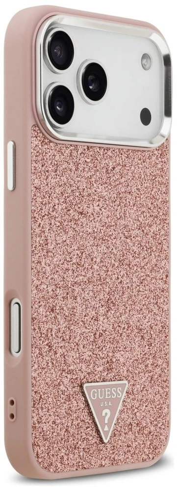 „Guess“ blizgantis trikampio formos logotipo „MagSafe“ dėklas, skirtas „iPhone 17 Pro Max“ - Rožinė
