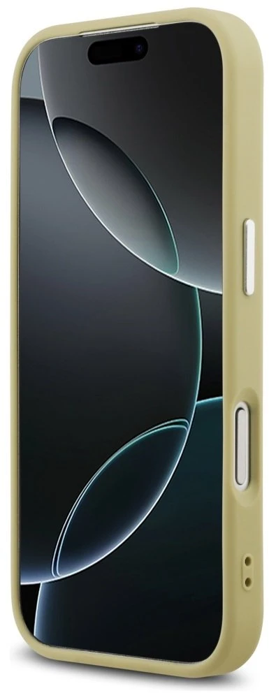 Dėklas „Guess“ blizgantis trikampio formos logotipas su „MagSafe“ dėklu, skirtu „iPhone 17 Pro“ – auksinis