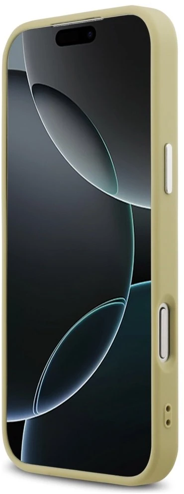 Dėklas „Guess“ blizgantis trikampio formos logotipas su „MagSafe“ dėklu, skirtu „iPhone 17 Pro Max“ – auksinis