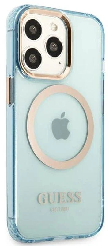 Guess GUHMP13LHTCMB Apple iPhone 13 Pro / 13 6,1″ mėlynas kietas dėklas Gold Outline Translucent MagSafe