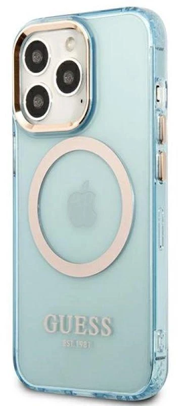 Guess GUHMP13LHTCMB Apple iPhone 13 Pro / 13 6,1″ mėlynas kietas dėklas Gold Outline Translucent MagSafe