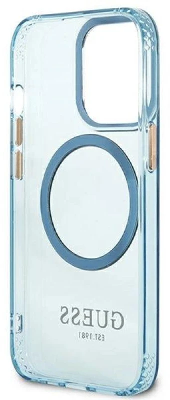 Guess GUHMP13LHTCMB Apple iPhone 13 Pro / 13 6,1″ mėlynas kietas dėklas Gold Outline Translucent MagSafe