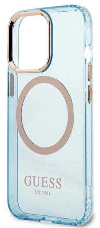 Guess GUHMP13LHTCMB Apple iPhone 13 Pro / 13 6,1″ mėlynas kietas dėklas Gold Outline Translucent MagSafe