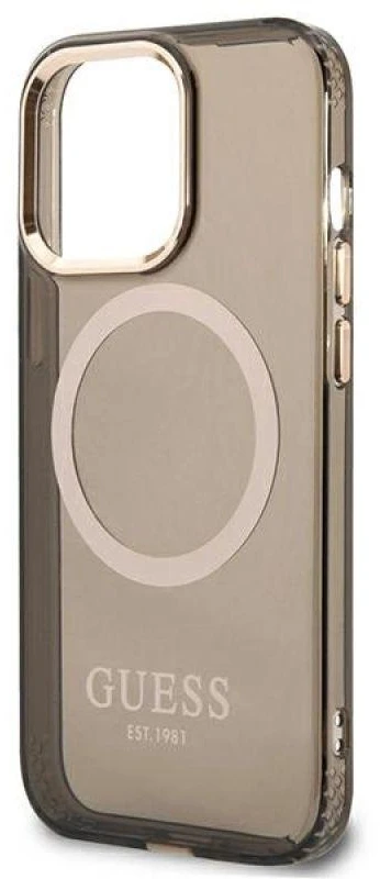 Guess GUHMP13XHTCMK Apple iPhone 13 Pro Max 6,7″ juodos spalvos kietas dėklas Gold Outline Translucent MagSafe