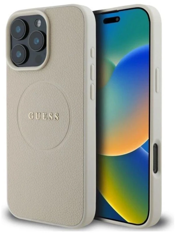 Guess GUHMP16XPGHSMME Apple iPhone 16 Pro Max 6.9″ beige kietas dėklas Grained Ring MagSafe