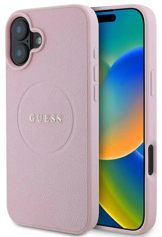 Guess GUHMP16MPGHSMMP Apple iPhone 16 Plus 6.7″ rožinės spalvos kietas dėklas Grained Ring MagSafe