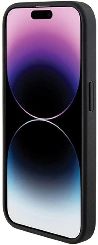 Guess GUHCP15LPGS4TDK Apple iPhone 15 Pro 6.1″ juodos spalvos kietas dėklas Grip Stand 4G Triangle Strass