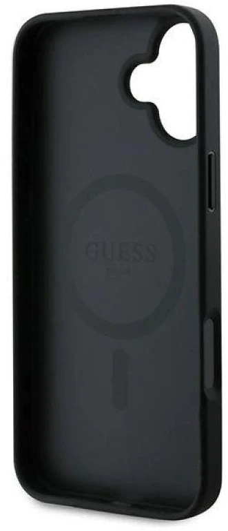 Guess GUHMP16MPGHSMMK Apple iPhone 16 Plus 6.7″ juodos spalvos kietas dėklas Grained Ring MagSafe