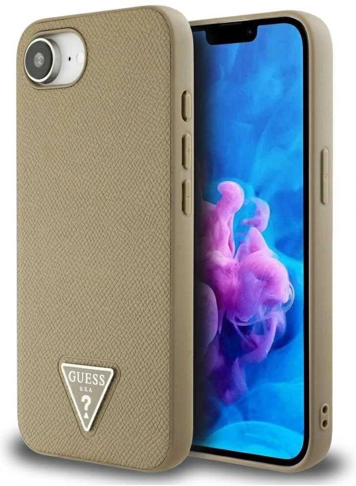 Guess Grained Triangle MagSafe dėklas iPhone 16e - ruda