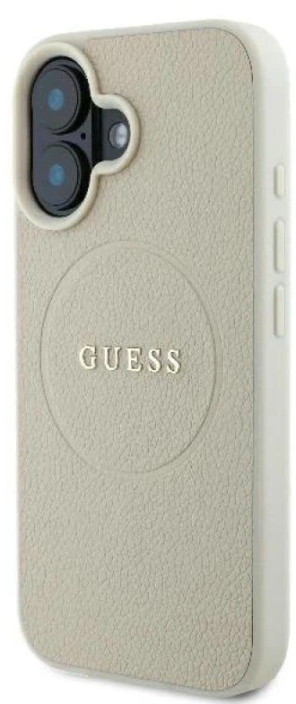 Guess GUHMP16SPGHSMME Apple iPhone 16 6.1″ beige kietas dėklas Grained Ring MagSafe
