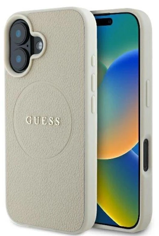 Guess GUHMP16SPGHSMME Apple iPhone 16 6.1″ beige kietas dėklas Grained Ring MagSafe