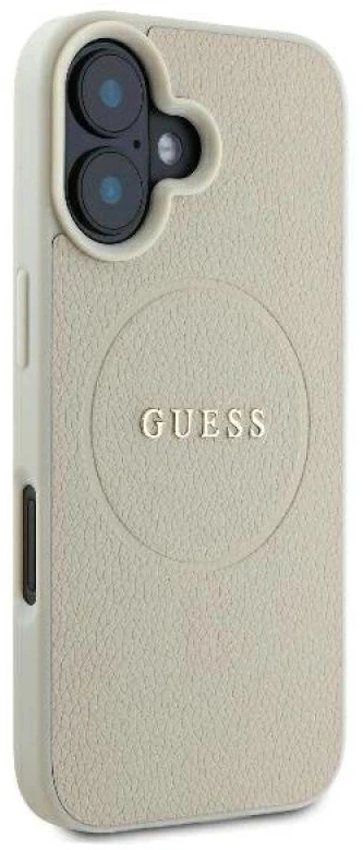 Guess GUHMP16SPGHSMME Apple iPhone 16 6.1″ beige kietas dėklas Grained Ring MagSafe