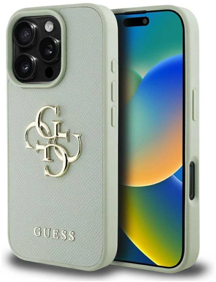 Dėklas Guess Grained Big 4G Logo Small Classic Logo Apple iPhone 16 Pro Max žalias