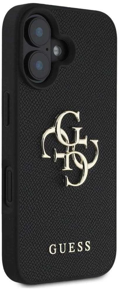 Guess Grained Big 4G Logo Small Classic Logo Apple iPhone 16 dėklas telefonui juodos spalvos