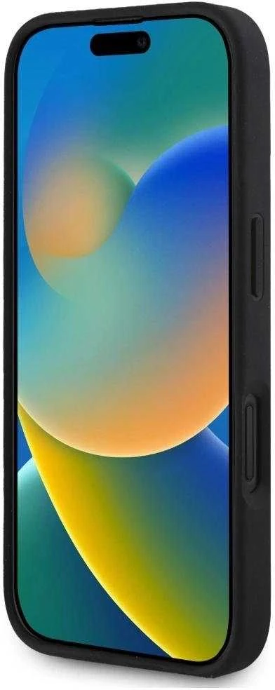 Guess Grained Big 4G Logo Small Classic Logo Apple iPhone 16 dėklas telefonui juodos spalvos