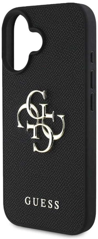 Guess Grained Big 4G Logo Small Classic Logo Apple iPhone 16 dėklas telefonui juodos spalvos