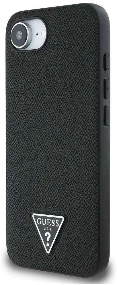 Guess Grained Triangle MagSafe dėklas iPhone 16e - juodas