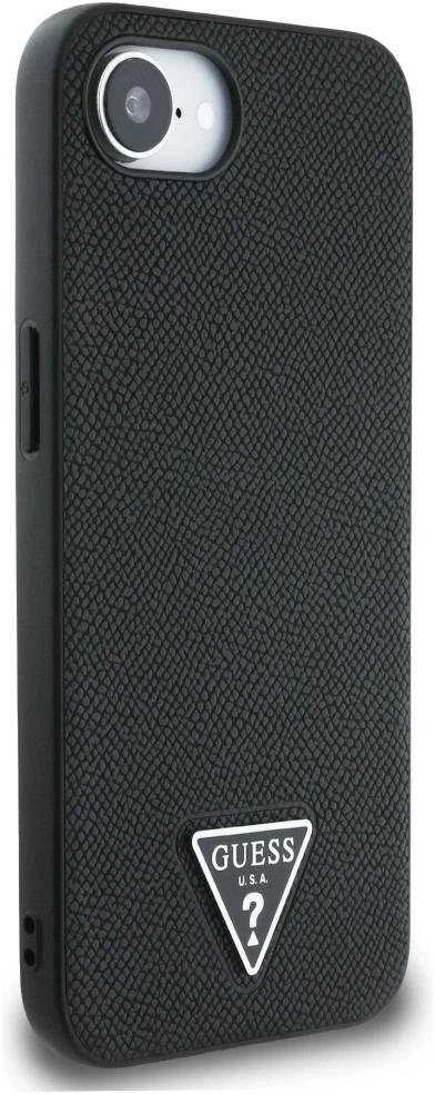 Guess Grained Triangle MagSafe dėklas iPhone 16e - juodas