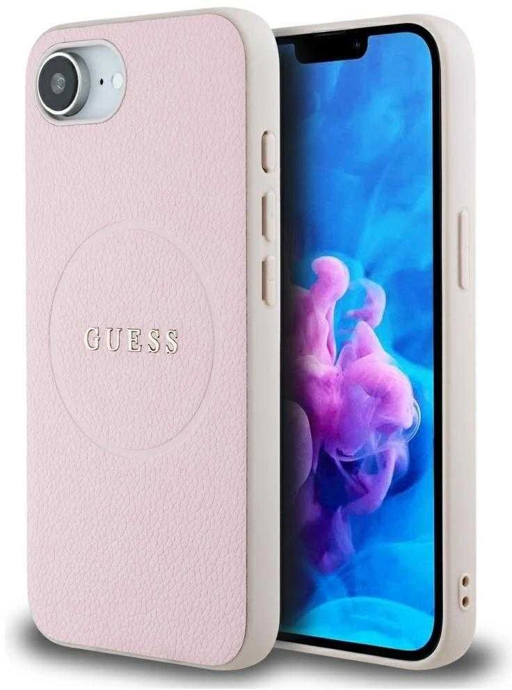 Guess PU Grained Classic Logo MagSafe Apple iPhone 16e dėklas telefonui rožinės spalvos