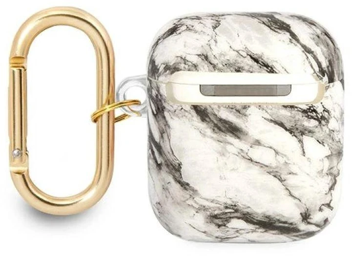 Guess GUA2HCHMAG AirPods apsauginis dėklas, pilkas/pilkas marmuro rašto, dirželių kolekcija