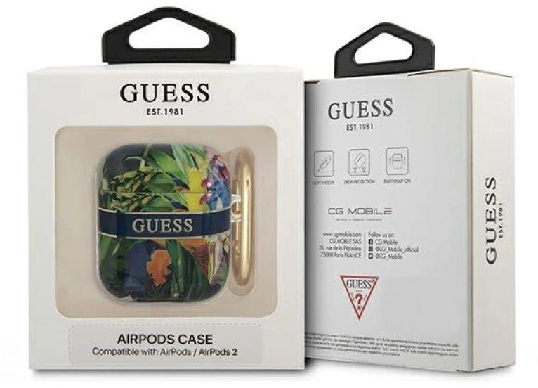 Guess GUA2HHFLB AirPods dėklas mėlynas/mėlynas Gėlių Dirželių Kolekcija