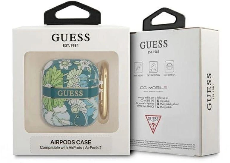 Guess GUA2HHFLN AirPods dėklas žalias/žalias Gėlių dirželių kolekcija