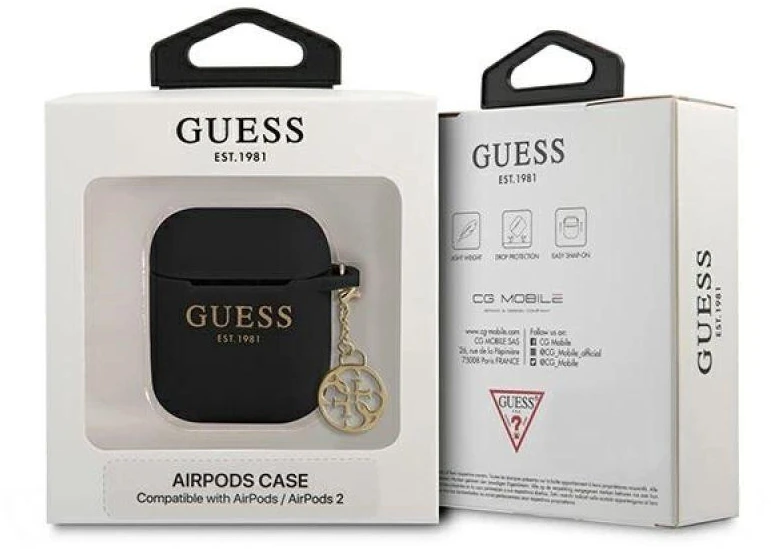 GUESS GUA2LSC4EK AIRPODS 1/2 COVER Juodas/Juodas SILICONE CHARM 4G COLLECTION