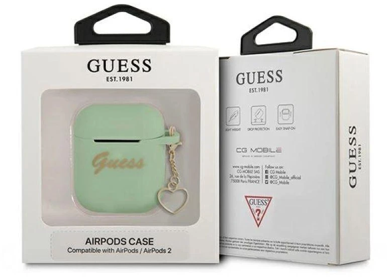 Guess GUA2LSCHSN AirPods dėklas žalias/žalias Silikoninis Charm Heart Collection