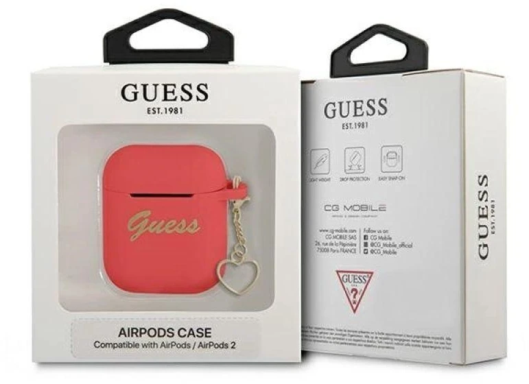 Guess GUA2LSCHSR AirPods dėklas raudonas/raudonas Silikonas Charm Heart Collection