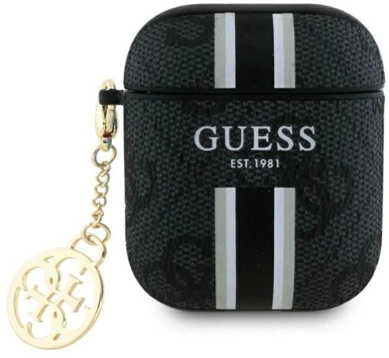 Guess GUA2P4RPSK AirPods 1/2 dėklas juodos spalvos 4G Printed Stripes Charm
