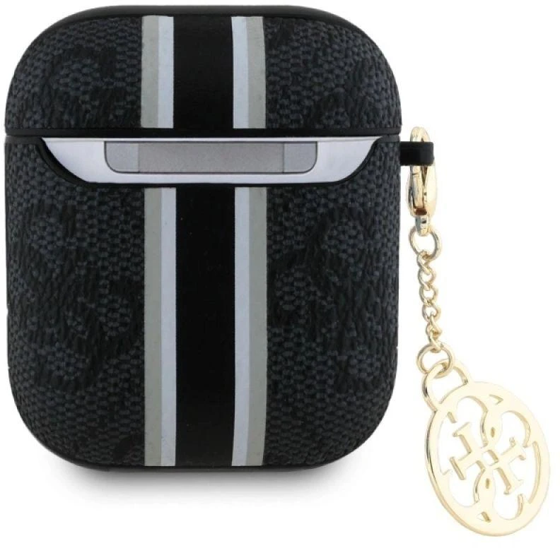 Guess GUA2P4RPSK AirPods 1/2 dėklas juodos spalvos 4G Printed Stripes Charm
